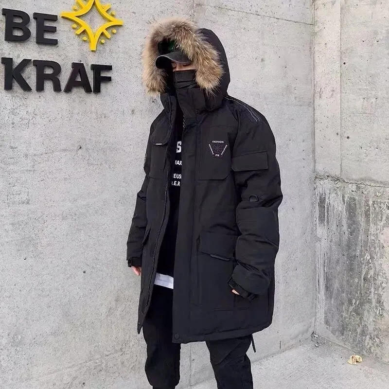 -30 Degree Snow Cold Winter White Duck Down Jacket Men Korean Fashion Couples Fur Hooded Windbreaker Thicken Warm Parka Coat