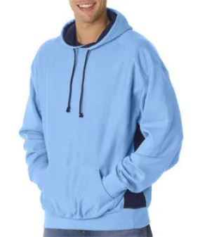 1250 Badger Adult Cross-Grain Colorblock Blended Hooded Fleece Columbia Blue/ Navy