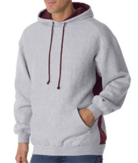 1250 Badger Adult Cross-Grain Colorblock Blended Hooded Fleece Oxford/ Maroon (60/40)