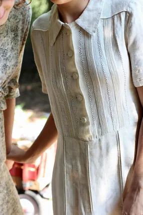 1930s Linen Dress With Mother of Pearl buttons/Size L