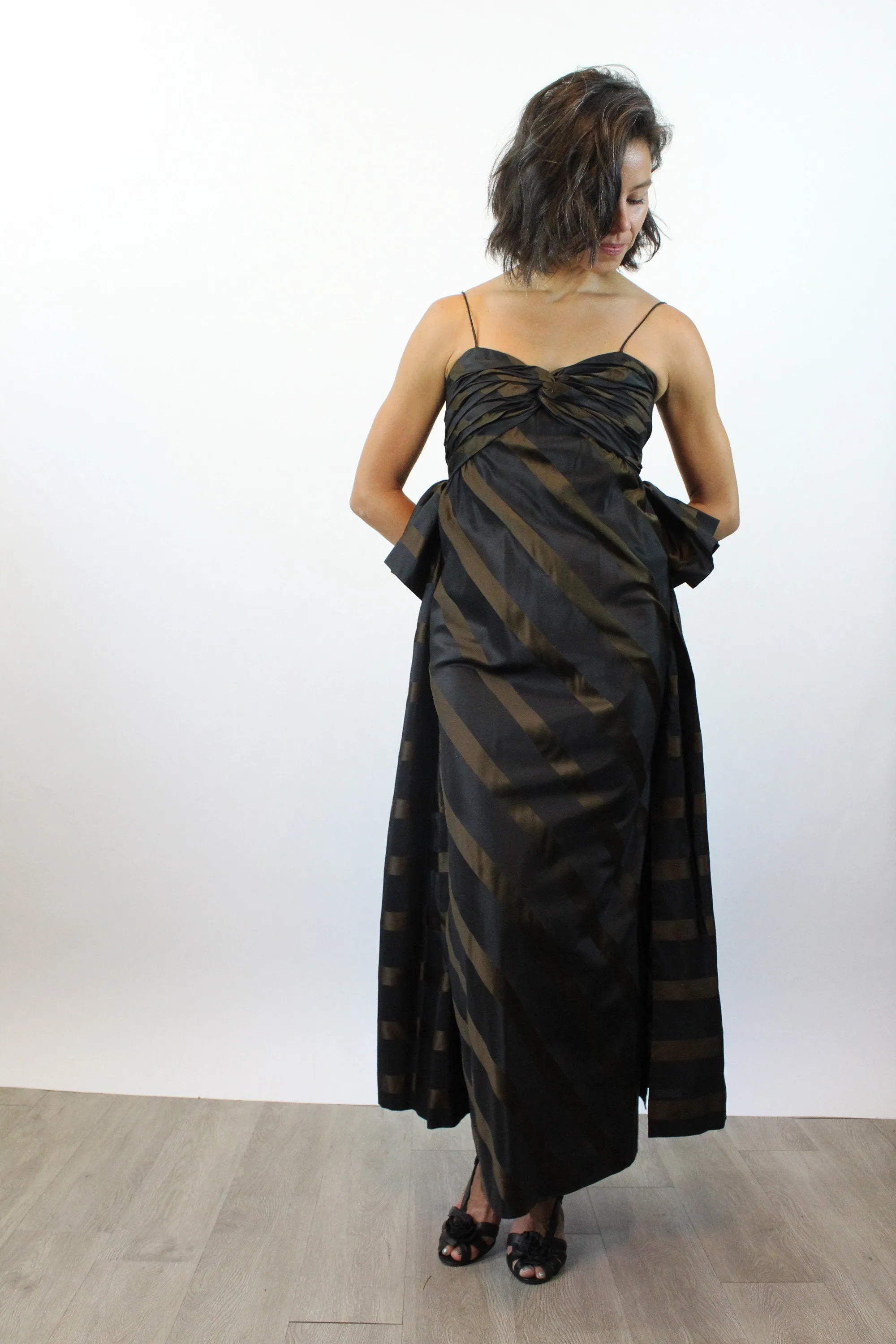 1980s TRACY MILLS striped silk gown xs | new fall