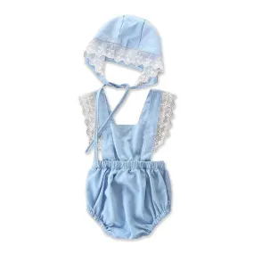 2 Pcs Baby Girl Lace Design Bodysuit And Lace-up Cap