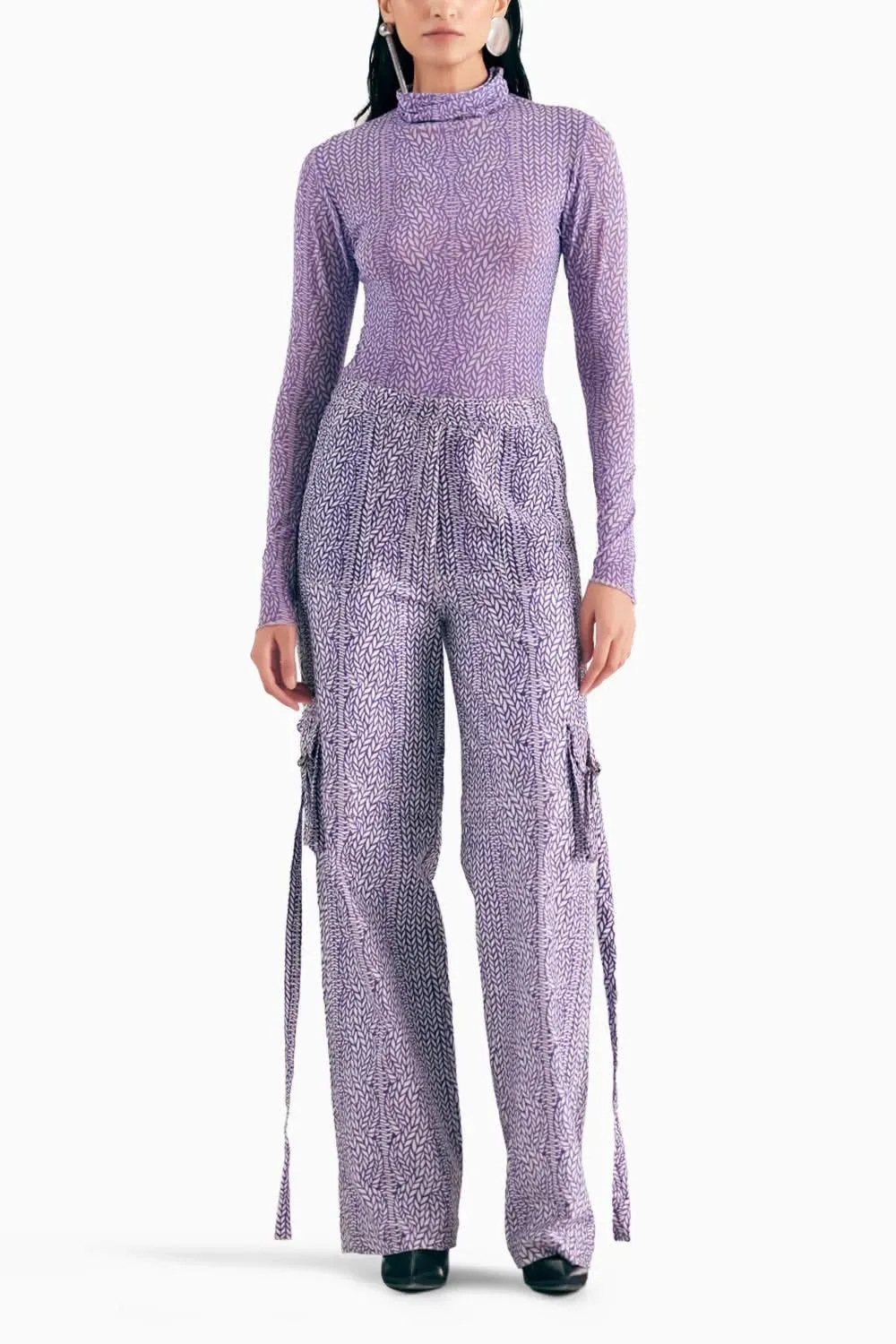 2D Knit Print Denim Cargo Pants