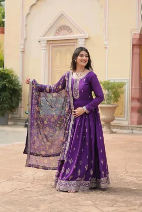 Aastha Fashion Purple Chinon Sequins Embroidered Work Gown