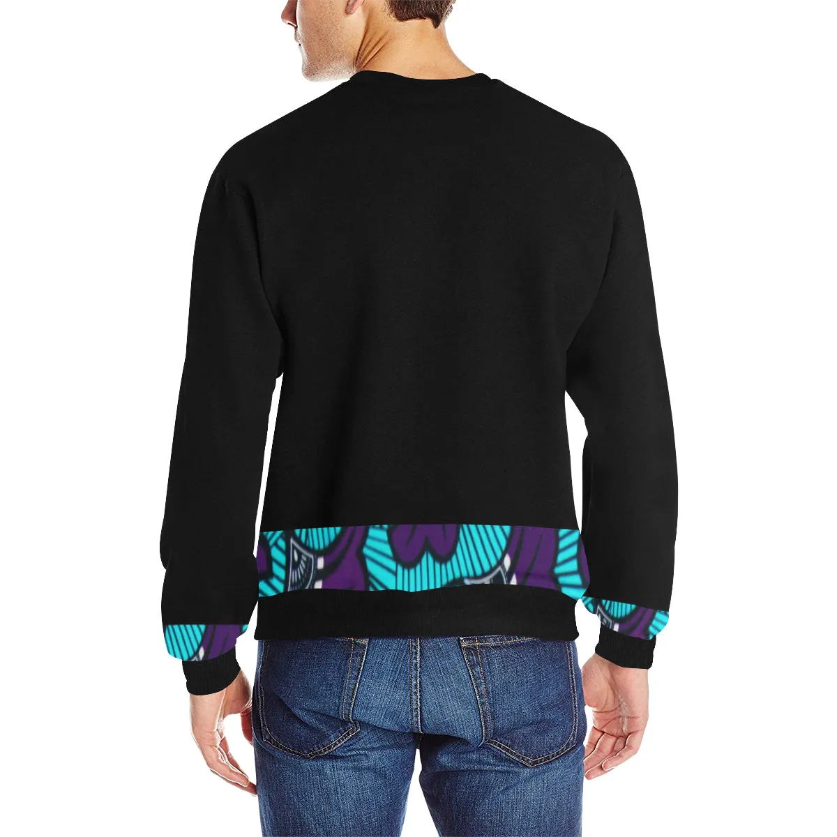 AFRIKA FLOWER STRASS Men's Rib Cuff Crew Neck Sweatshirt