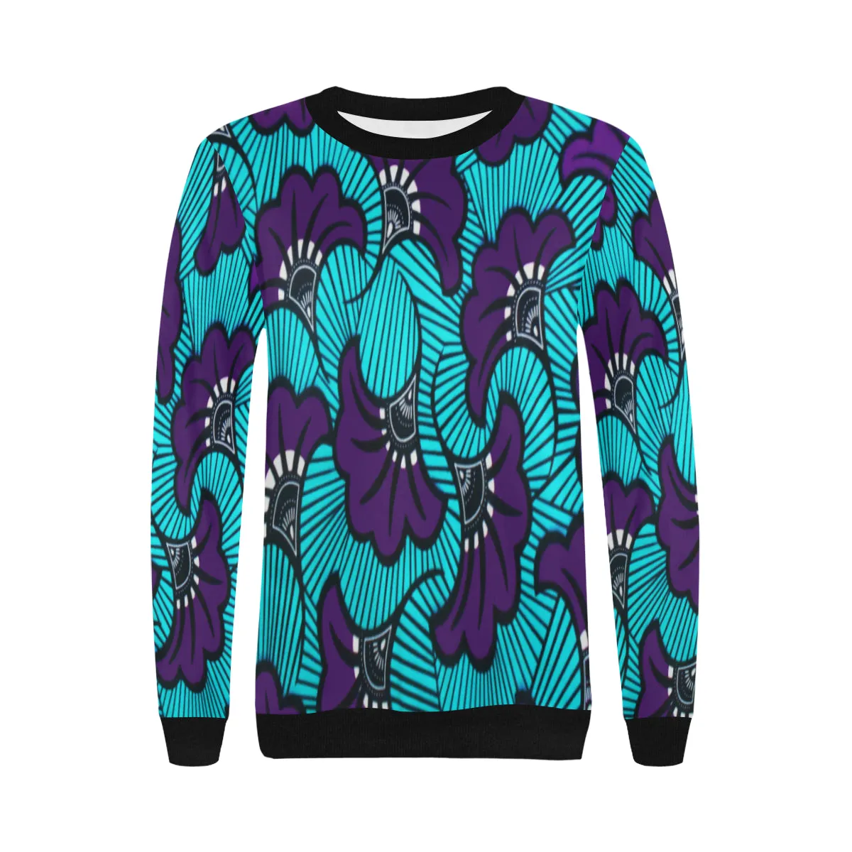 AFRIKA FLOWER Women's Rib Cuff Crew Neck Sweatshirt