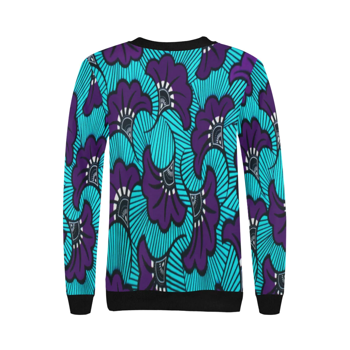 AFRIKA FLOWER Women's Rib Cuff Crew Neck Sweatshirt