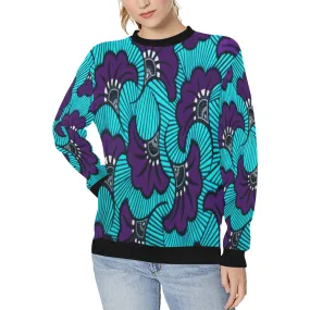 AFRIKA FLOWER Women's Rib Cuff Crew Neck Sweatshirt