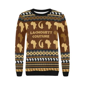AFRIKA ORNEMENT Women's Rib Cuff Crew Neck Sweatshirt