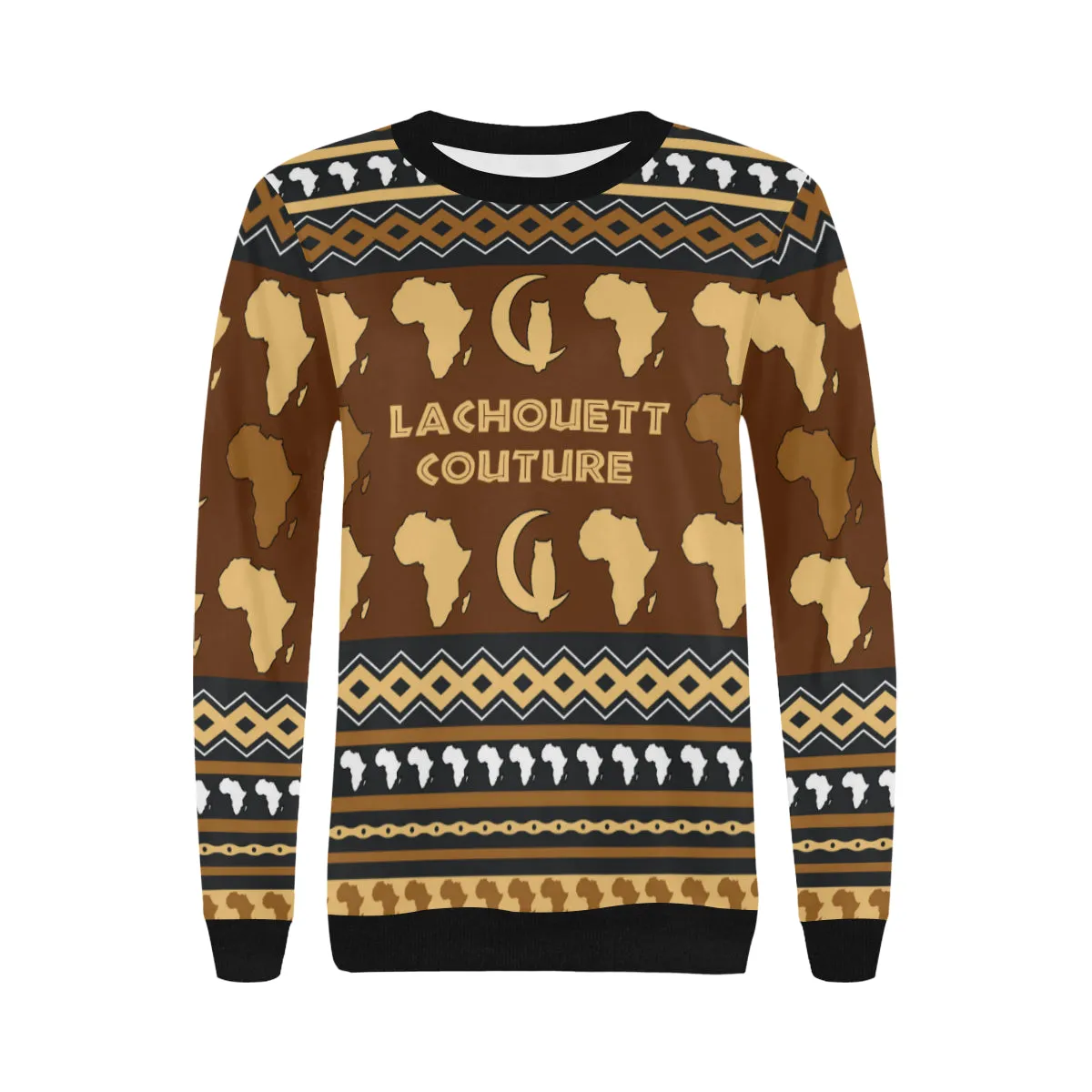 AFRIKA ORNEMENT Women's Rib Cuff Crew Neck Sweatshirt