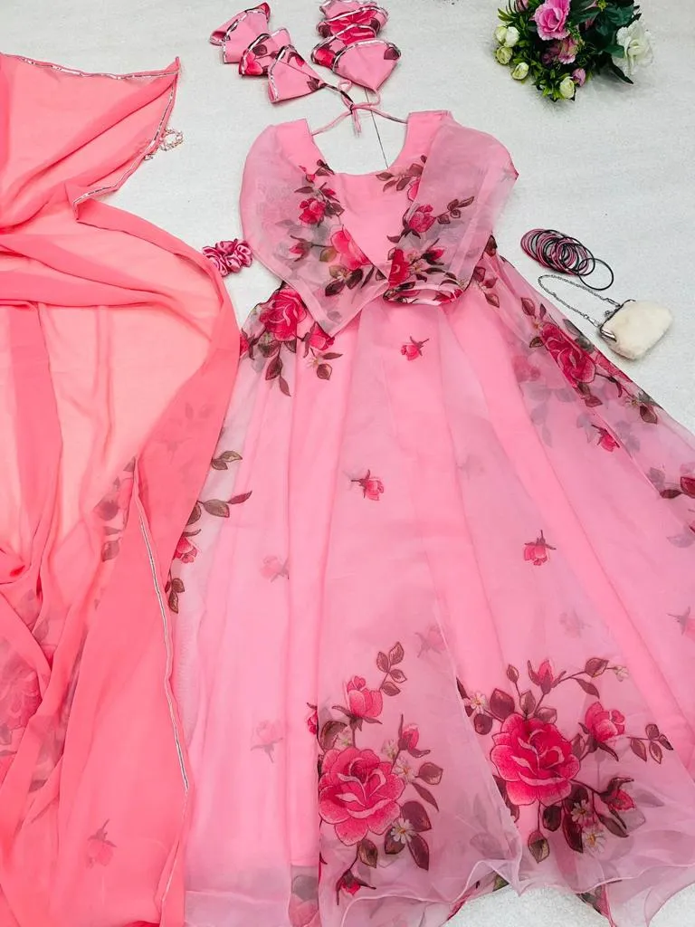 Amazing Light Pink Color Digital Printed Gown