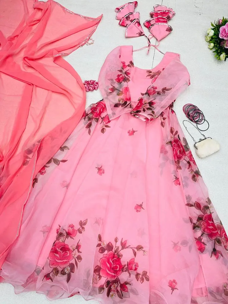 Amazing Light Pink Color Digital Printed Gown
