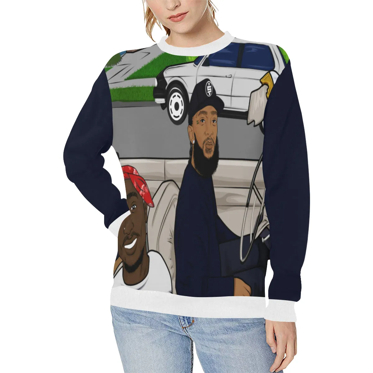ANGEL OF THE HOOD Women's Rib Cuff Crew Neck Sweatshirt