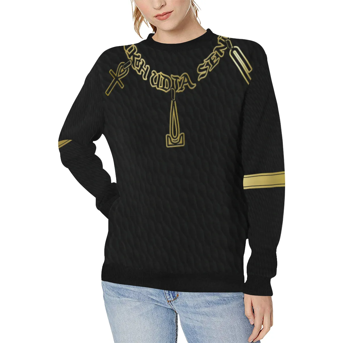 ANKH UDJA SENEB GOLD Women's Rib Cuff Crew Neck Sweatshirt