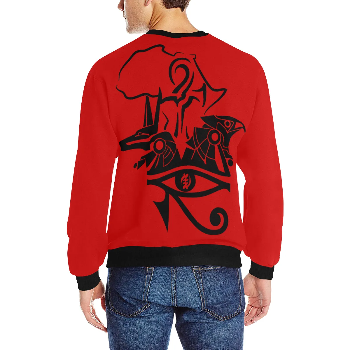 ANUBIS AND HERU RED Men's Rib Cuff Crew Neck Sweatshirt