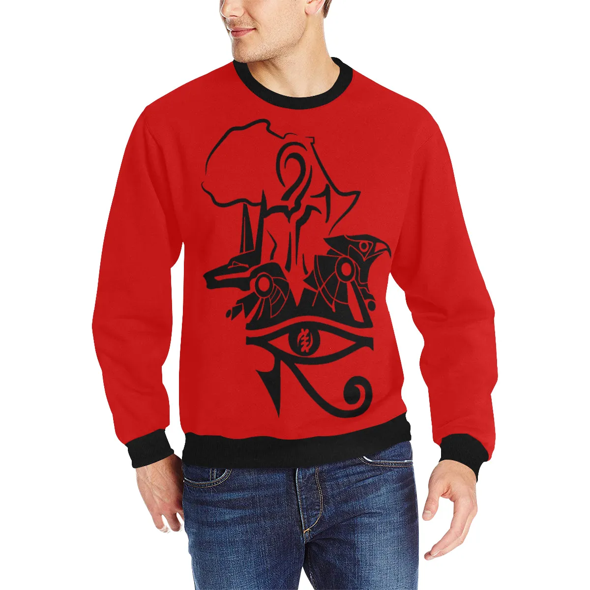 ANUBIS AND HERU RED Men's Rib Cuff Crew Neck Sweatshirt