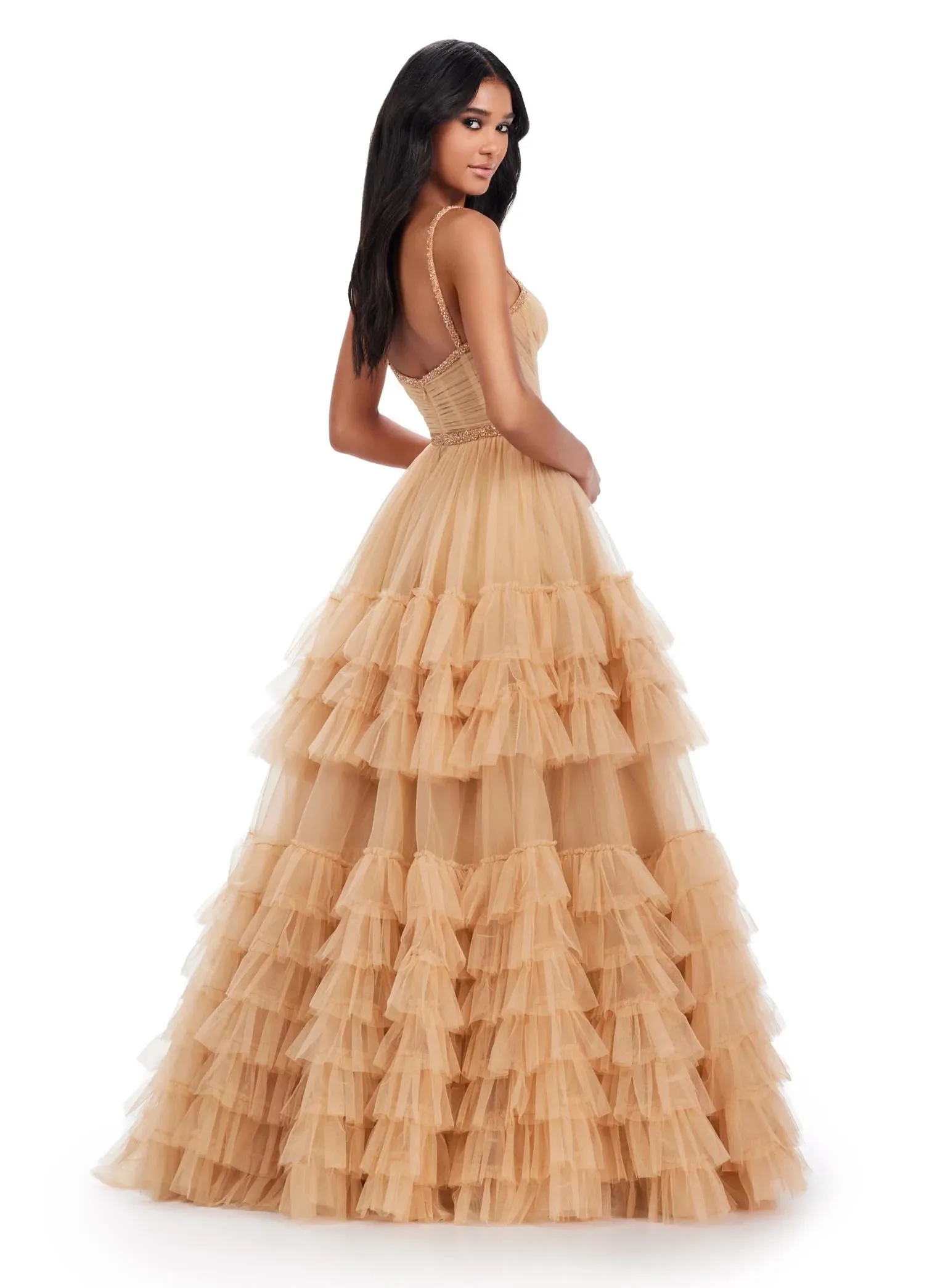 Ashley Lauren 11603 Size 6 Lilac Tulle Ruffle Layer Ballgown Prom Dress Beaded Corset Pageant Gown