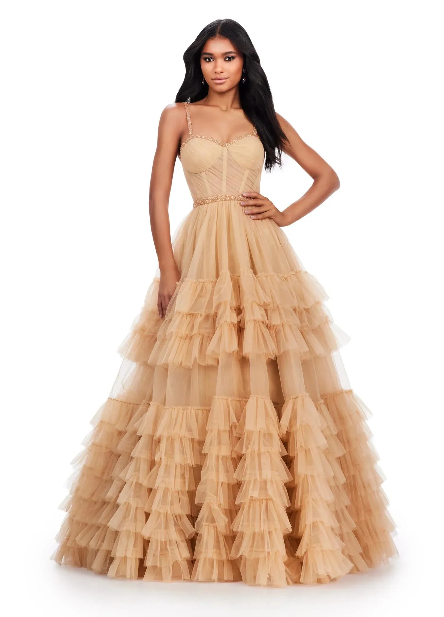 Ashley Lauren 11603 Size 6 Lilac Tulle Ruffle Layer Ballgown Prom Dress Beaded Corset Pageant Gown