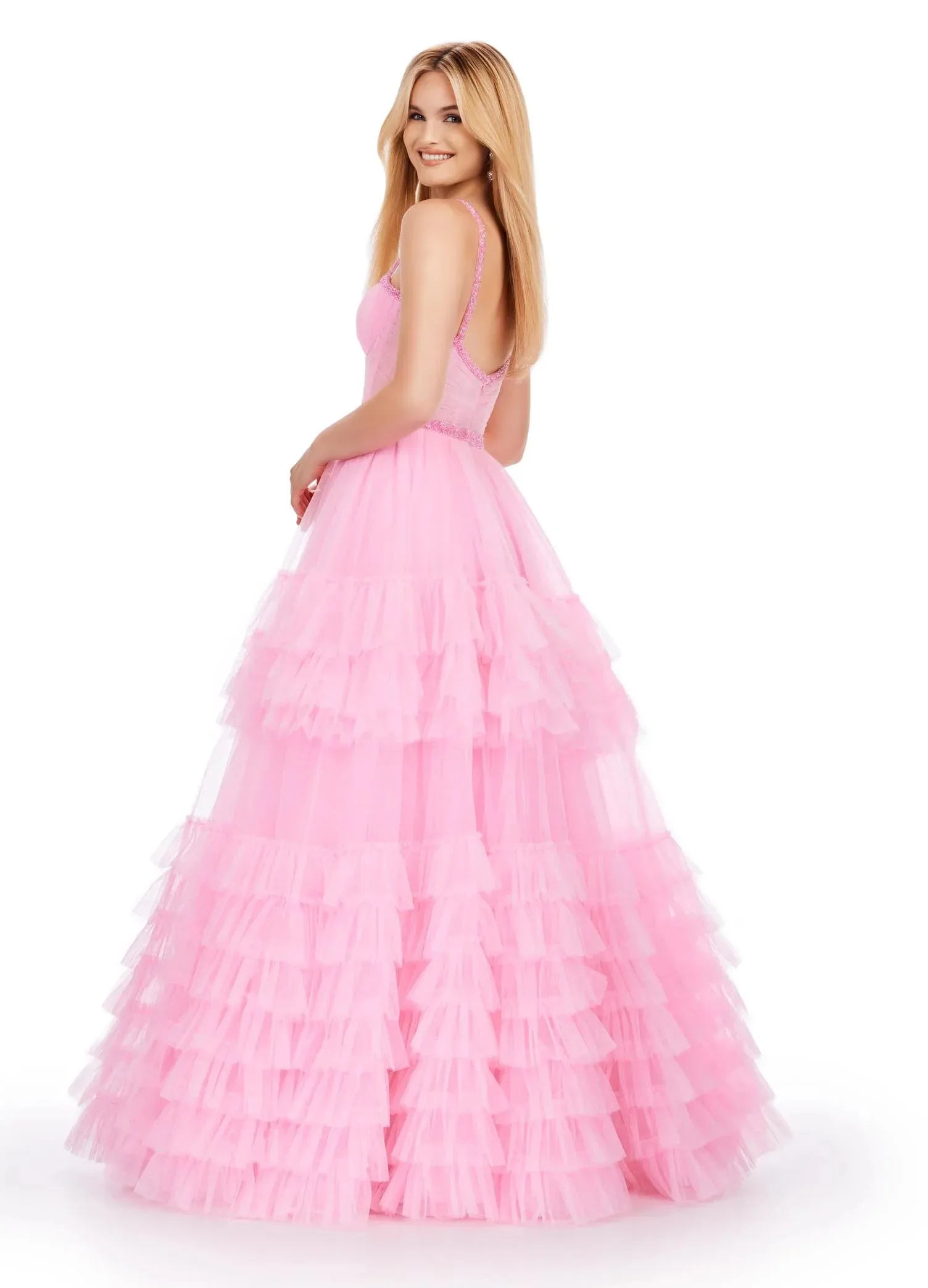 Ashley Lauren 11603 Size 6 Lilac Tulle Ruffle Layer Ballgown Prom Dress Beaded Corset Pageant Gown