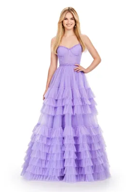 Ashley Lauren 11603 Size 6 Lilac Tulle Ruffle Layer Ballgown Prom Dress Beaded Corset Pageant Gown