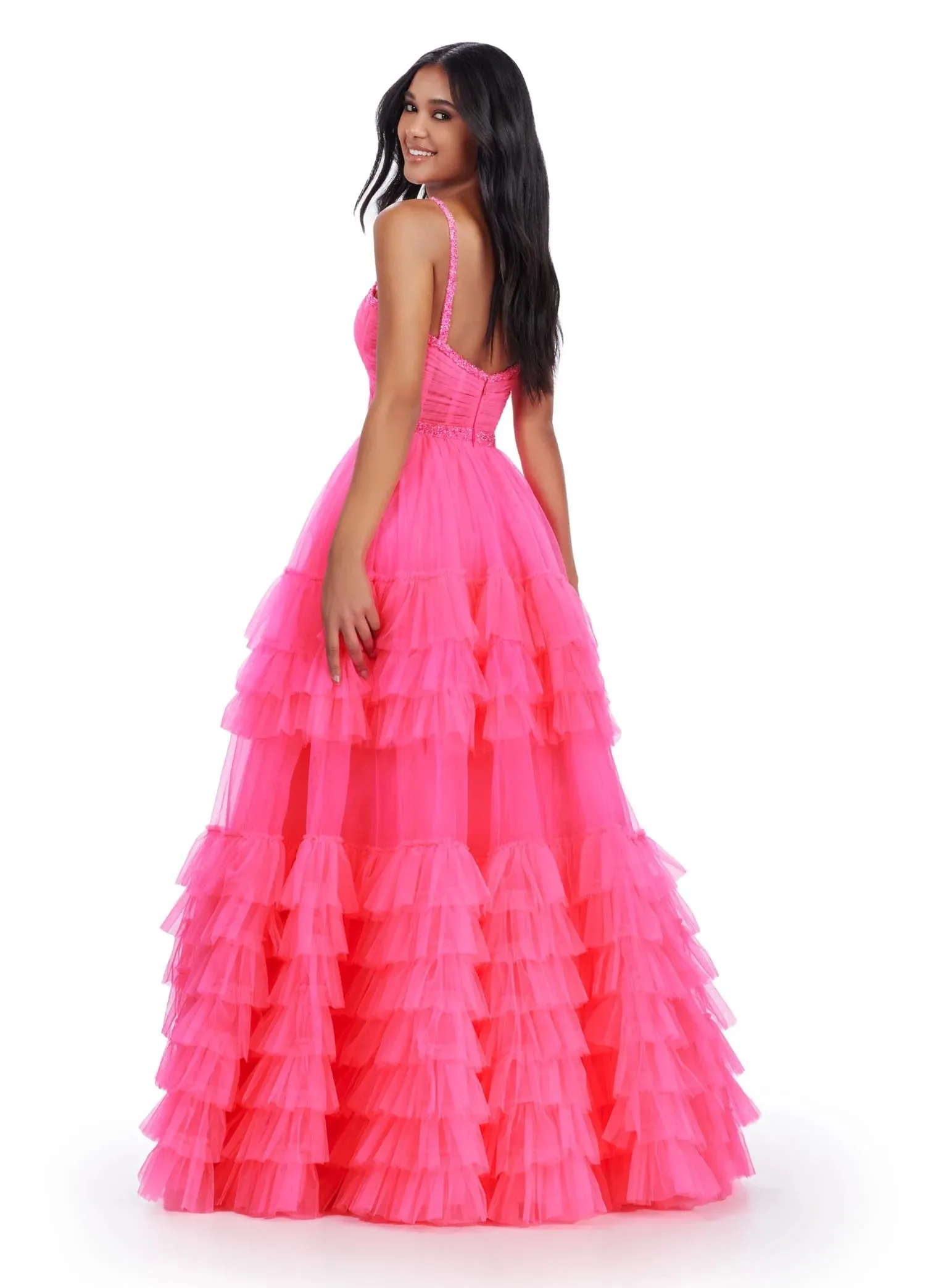 Ashley Lauren 11603 Size 6 Lilac Tulle Ruffle Layer Ballgown Prom Dress Beaded Corset Pageant Gown