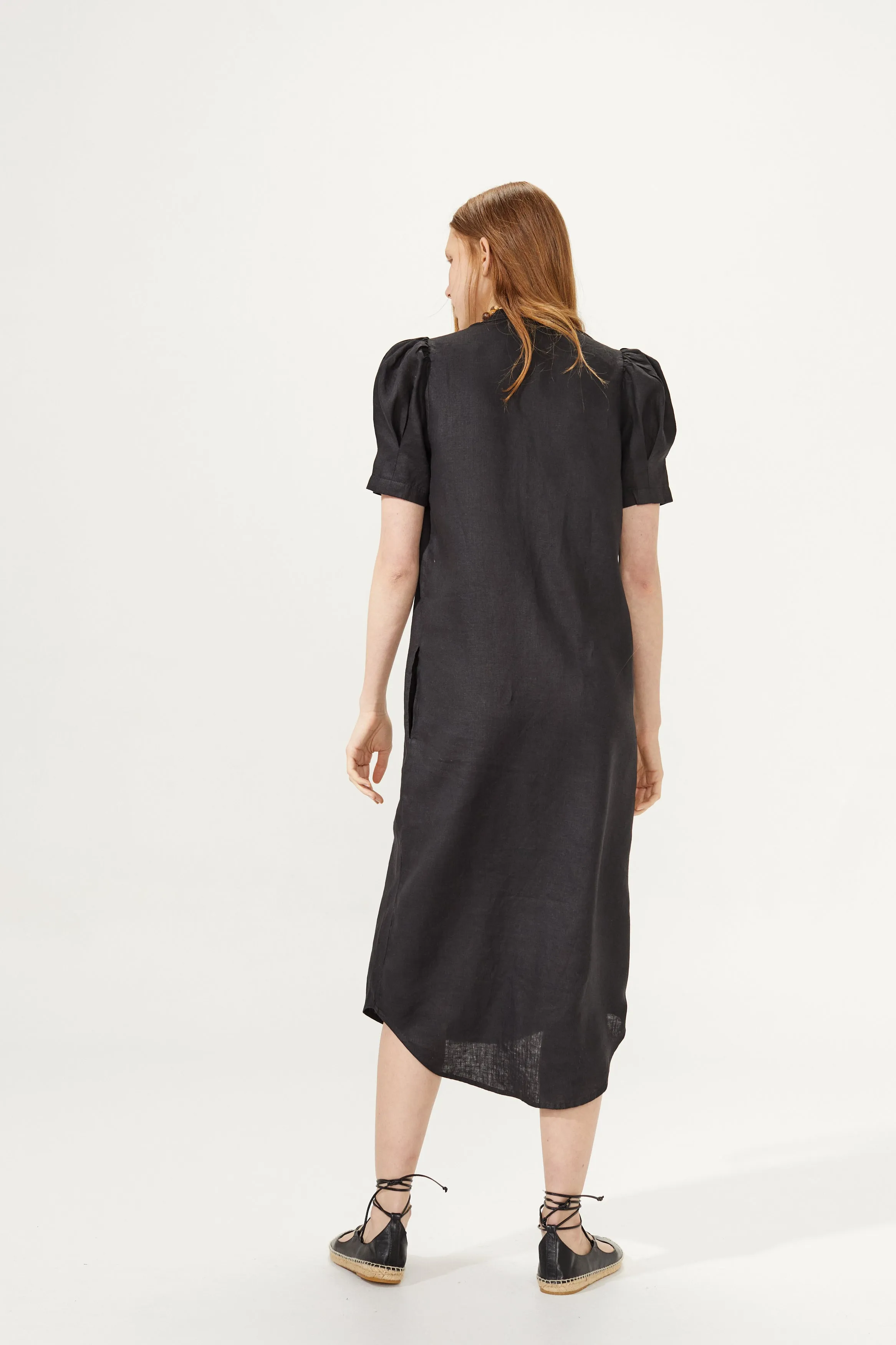 Athina Midi Linen Dress - Black