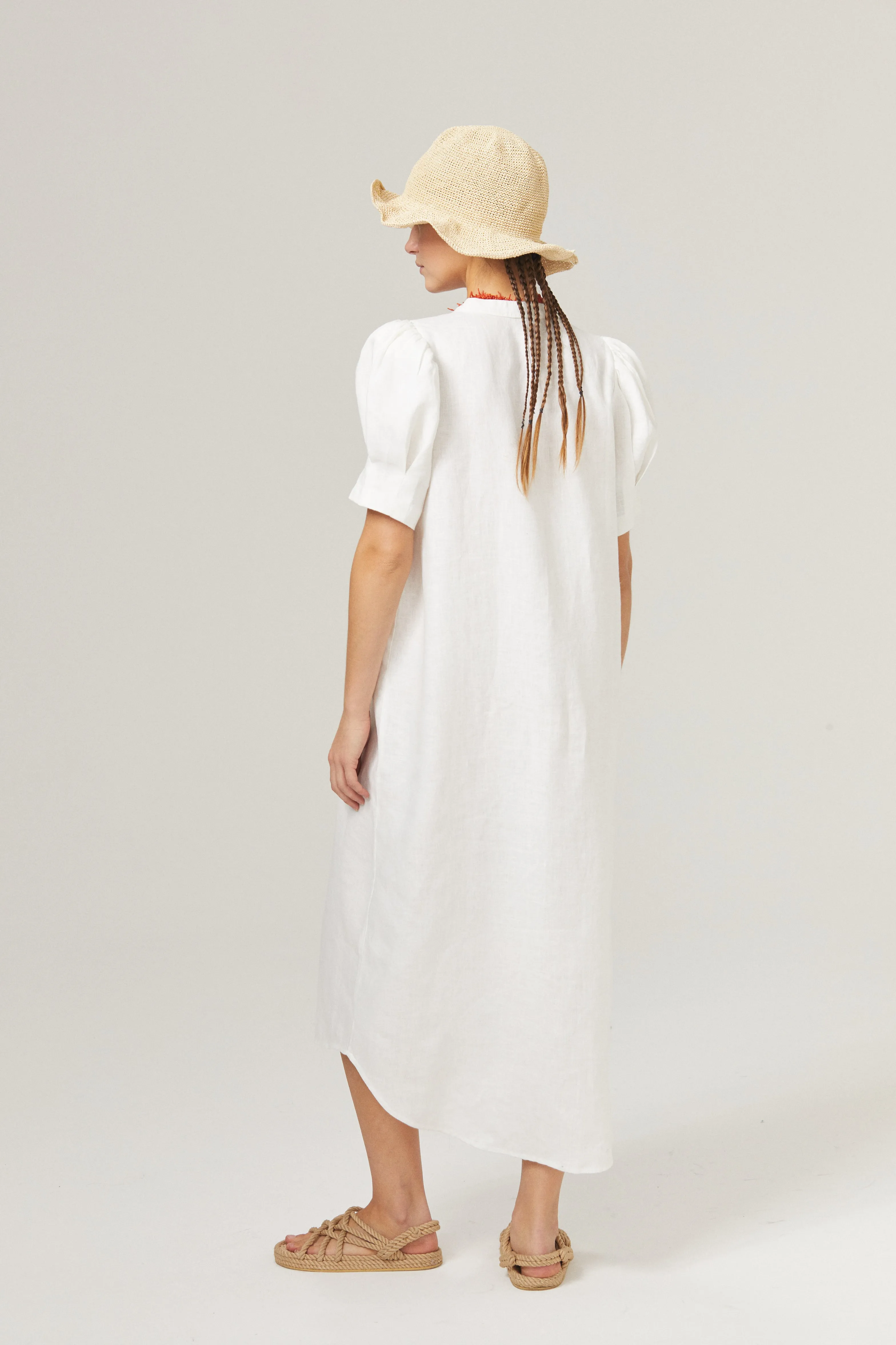 Athina Midi Linen Dress - Off-White