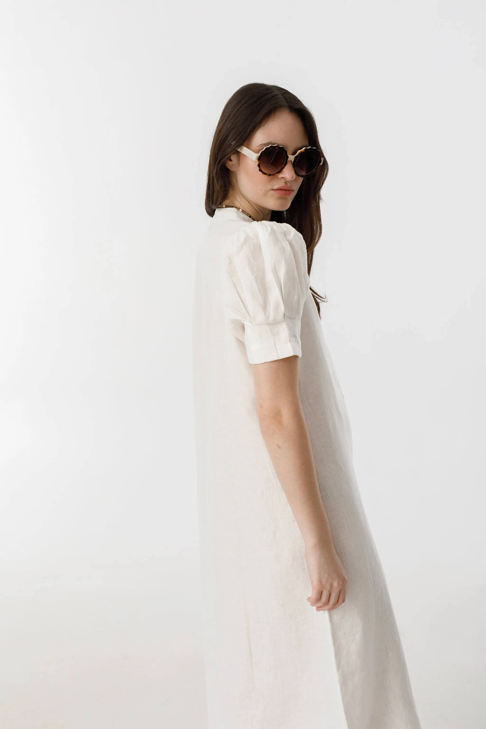 Athina Midi Linen Dress - Off-White