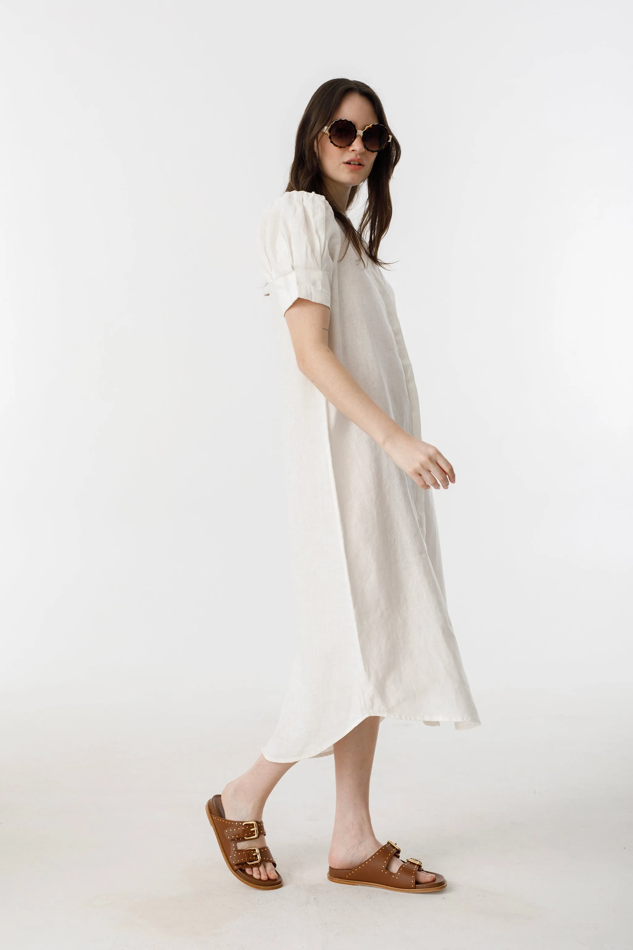 Athina Midi Linen Dress - Off-White