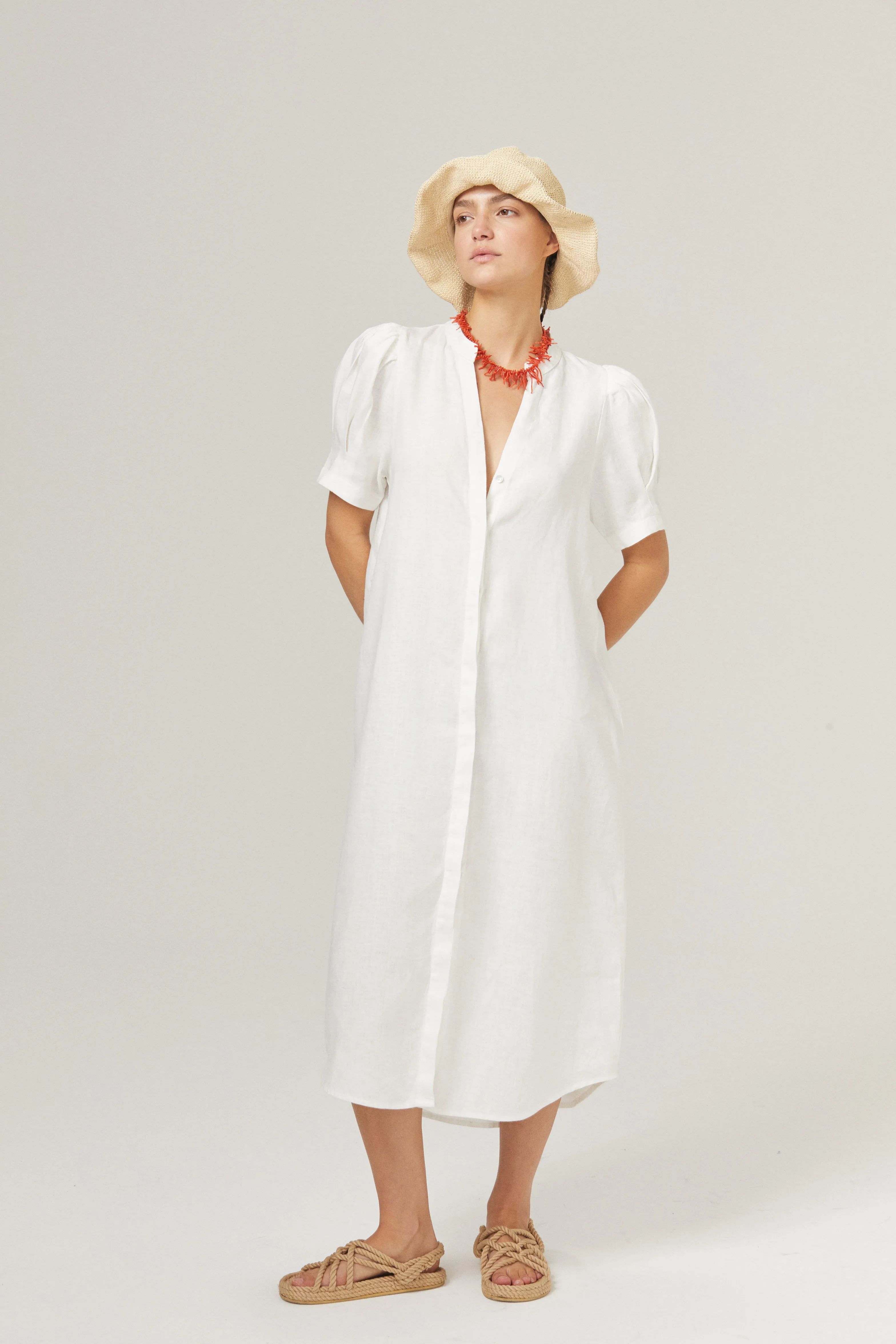 Athina Midi Linen Dress - Off-White