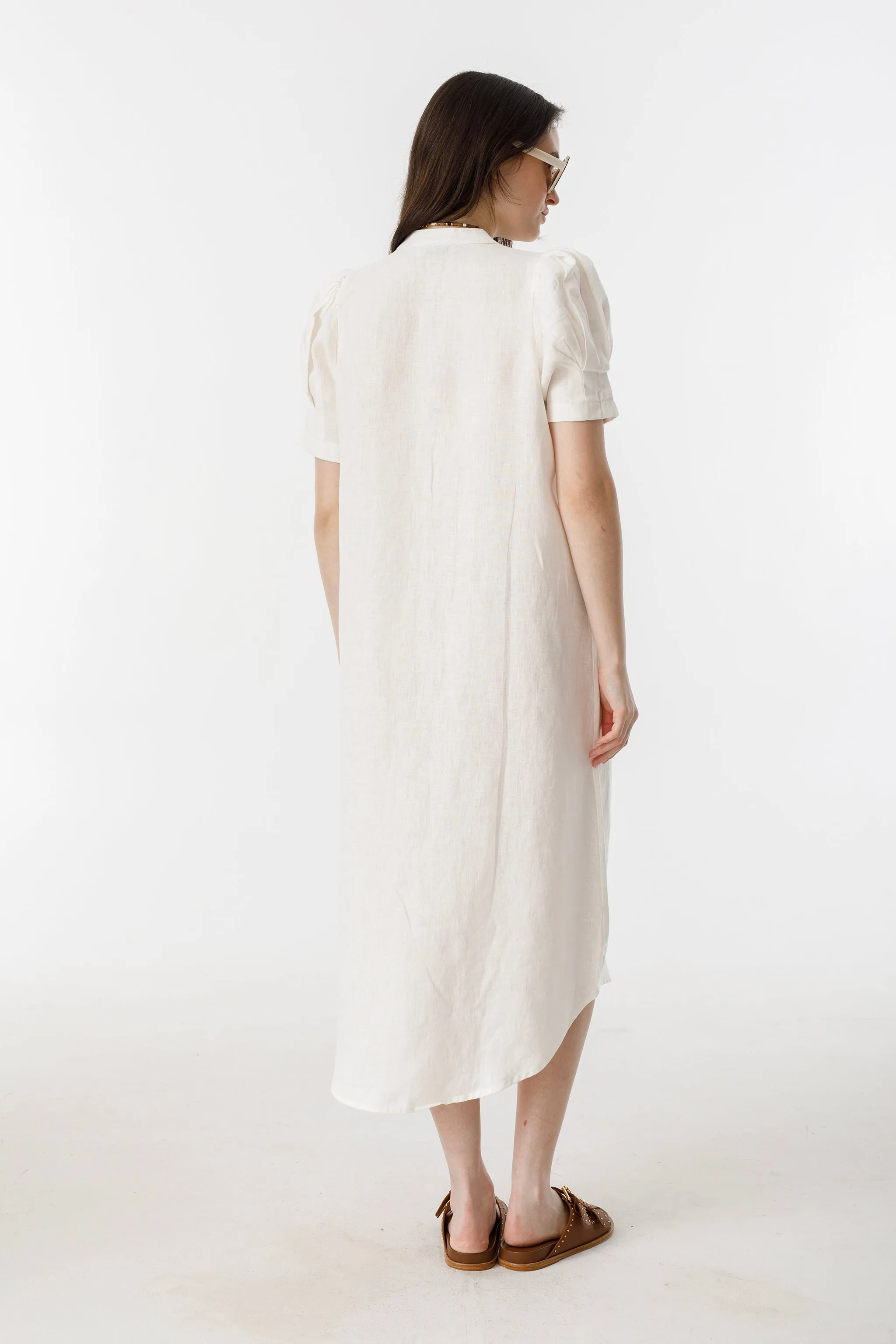 Athina Midi Linen Dress - Off-White