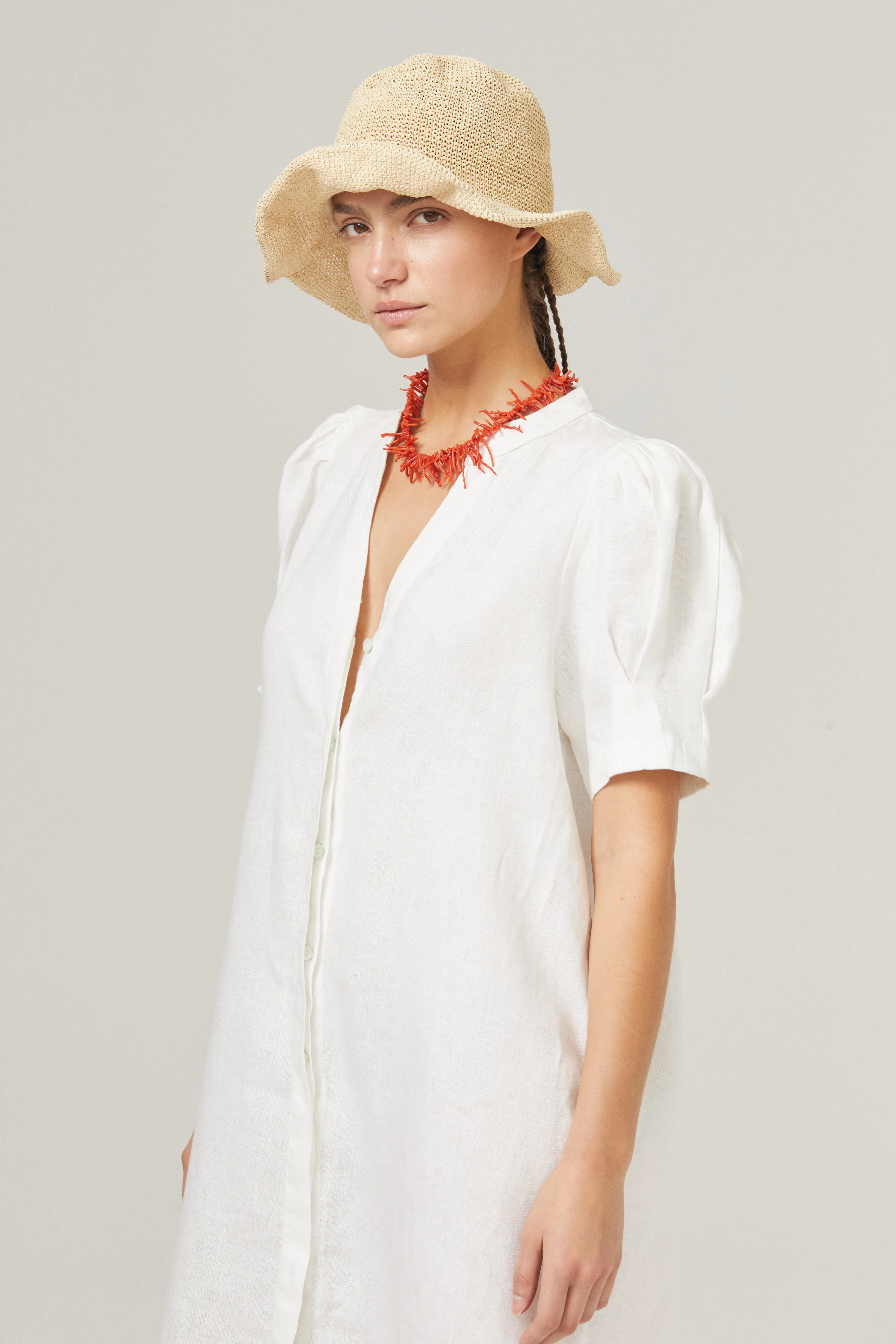 Athina Midi Linen Dress - Off-White