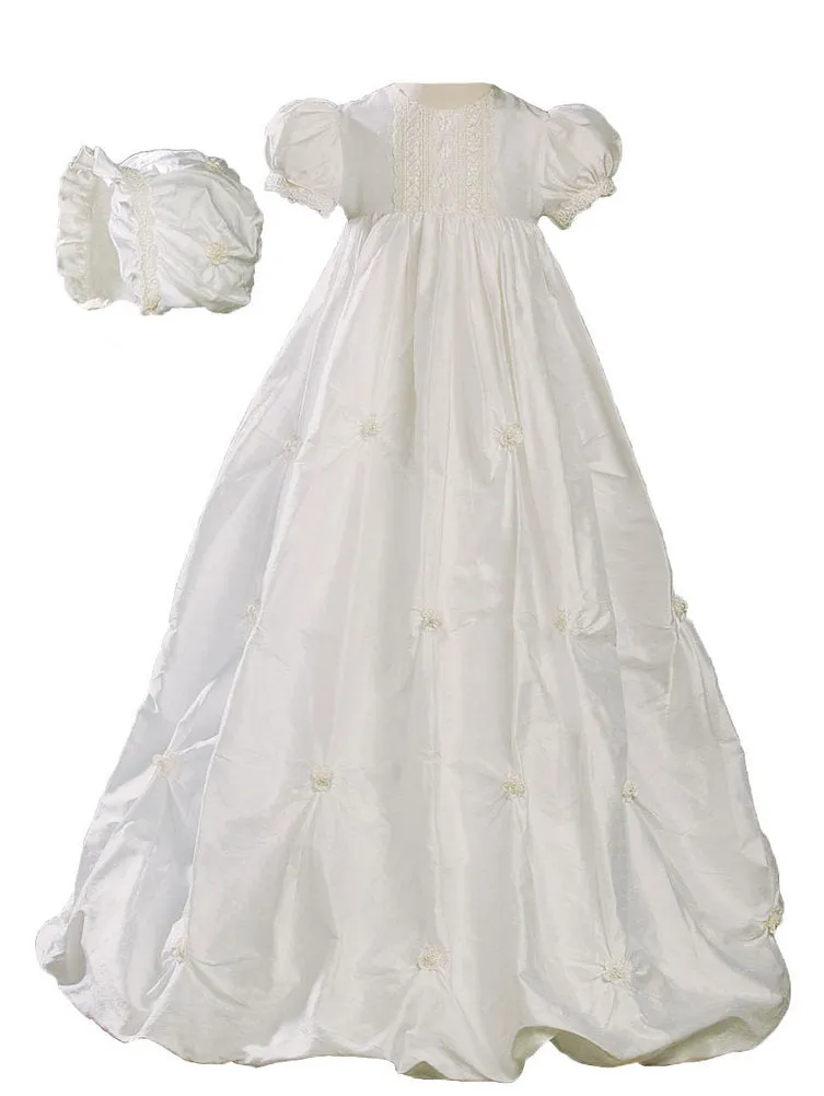 Baby Girls Off-White Silk Bubble Venice Lace Christening Dress Outfit 0-18M