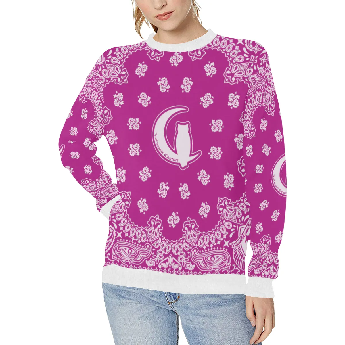 BANDANA GRAPE Women's Rib Cuff Crew Neck Sweatshirt