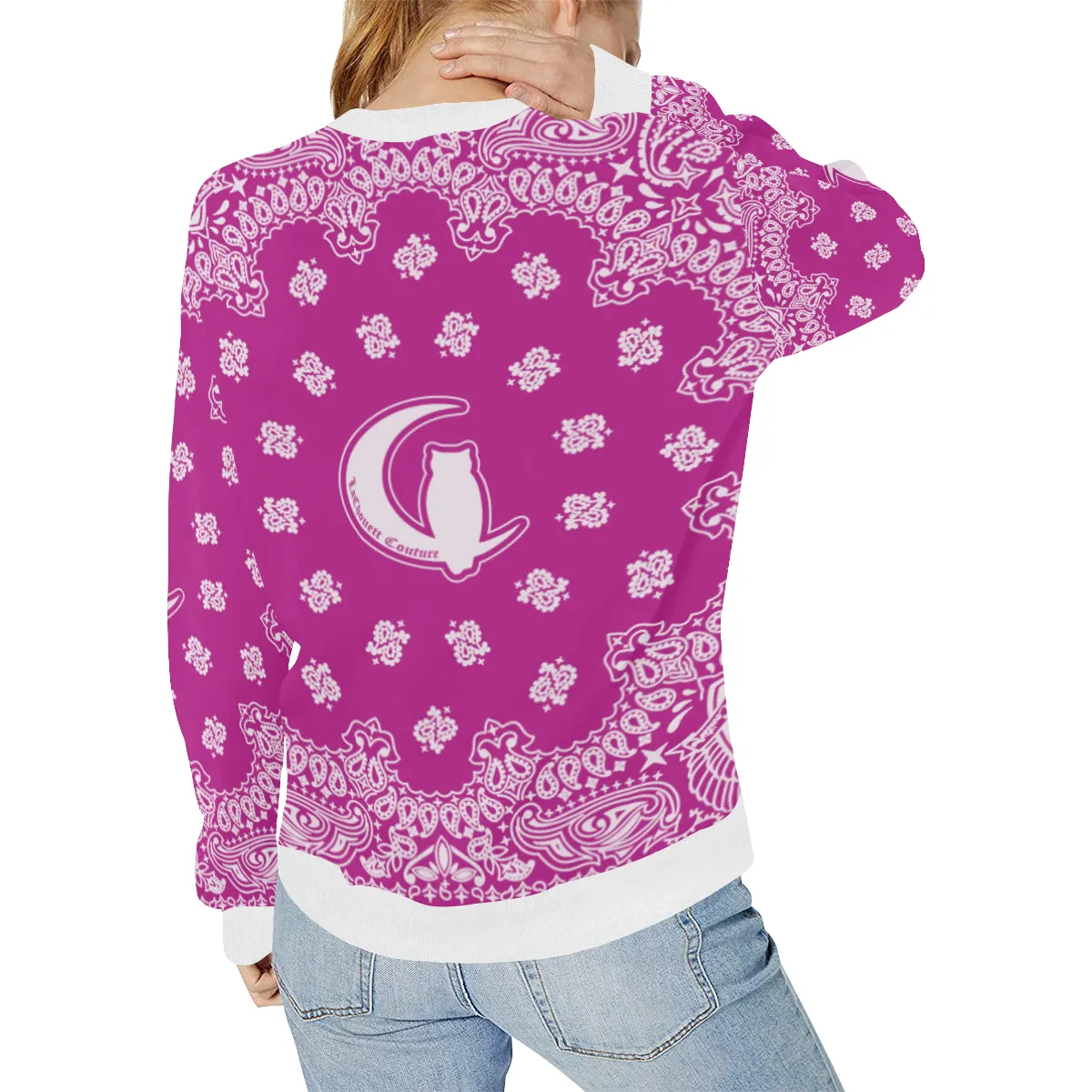 BANDANA GRAPE Women's Rib Cuff Crew Neck Sweatshirt