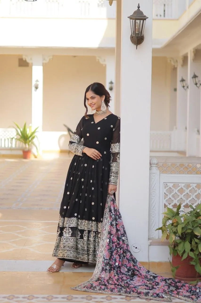 Beautiful Faux Georgette Zari Sequins Embroidered Gown