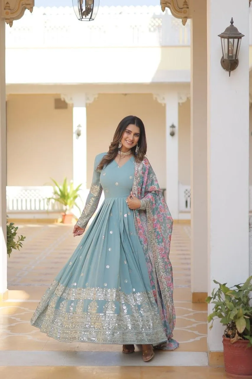 Beautiful Faux Georgette Zari Sequins Embroidered Gown