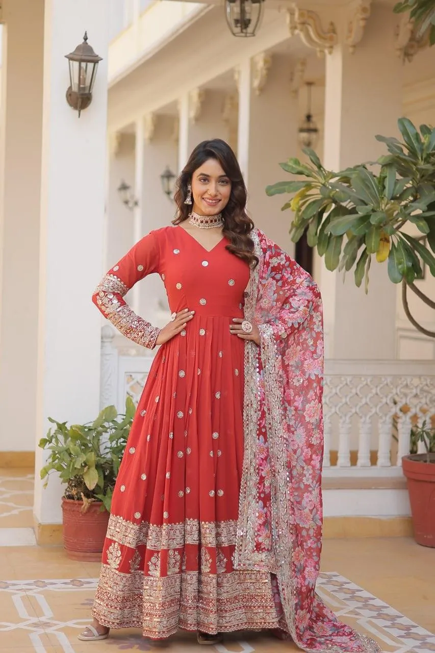 Beautiful Faux Georgette Zari Sequins Embroidered Gown