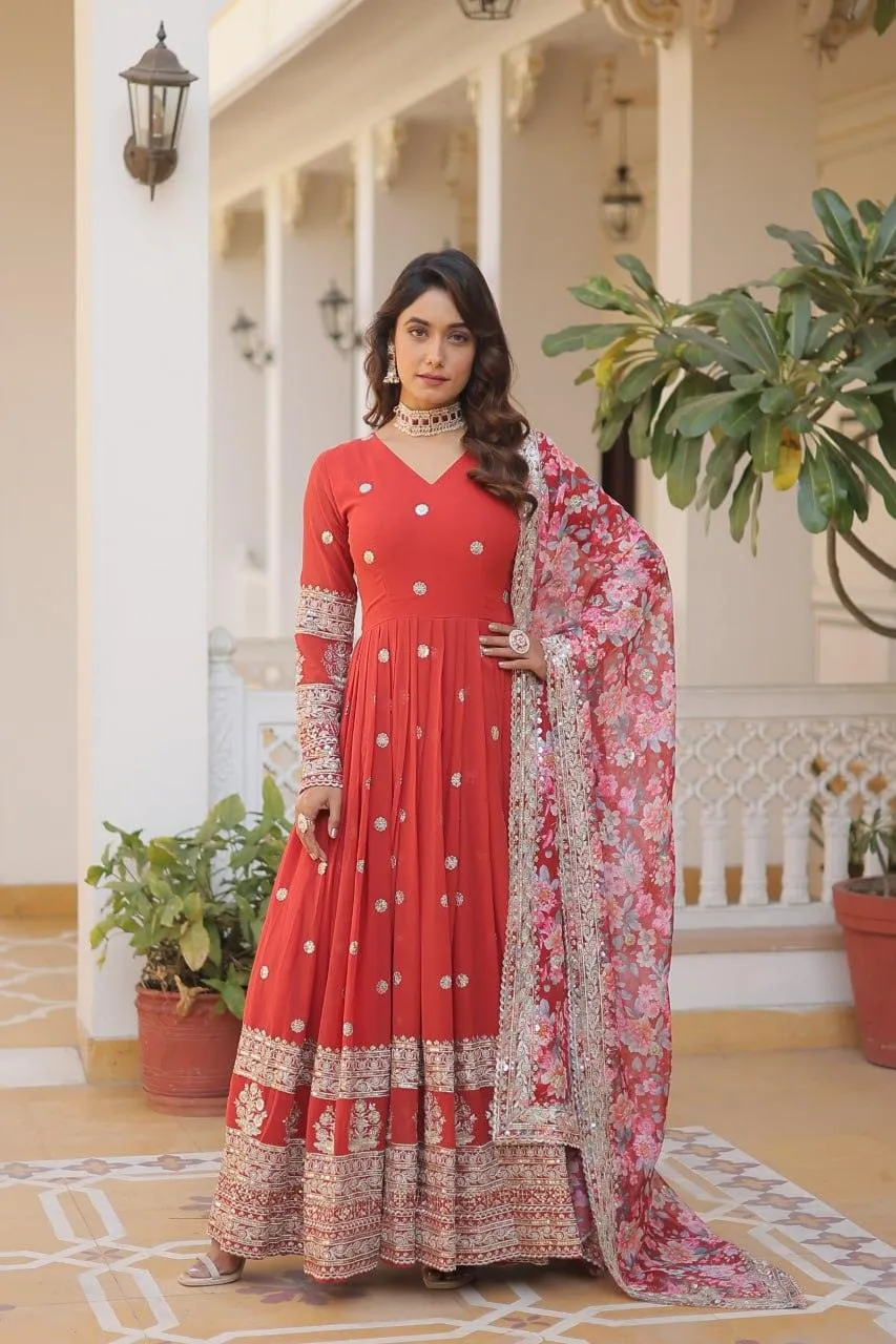 Beautiful Faux Georgette Zari Sequins Embroidered Gown