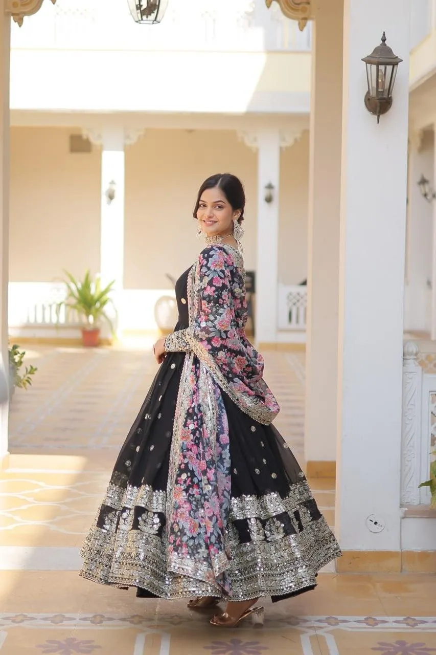 Beautiful Faux Georgette Zari Sequins Embroidered Gown