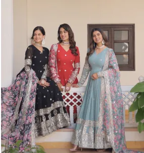Beautiful Faux Georgette Zari Sequins Embroidered Gown