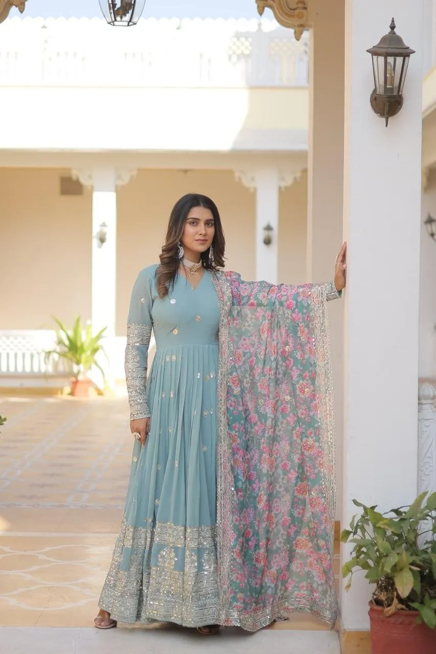 Beautiful Faux Georgette Zari Sequins Embroidered Gown