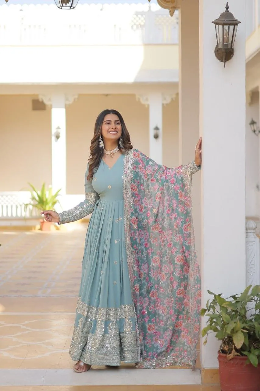 Beautiful Faux Georgette Zari Sequins Embroidered Gown
