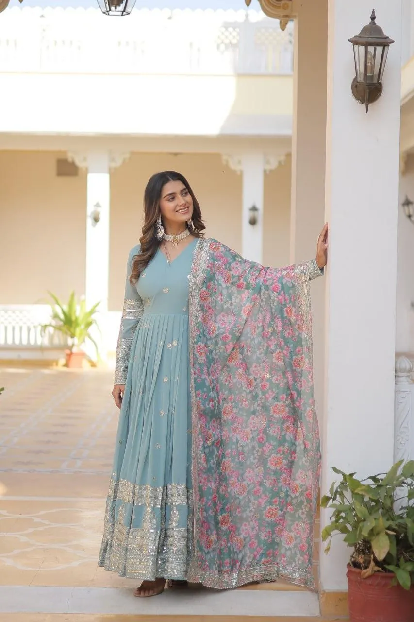 Beautiful Faux Georgette Zari Sequins Embroidered Gown