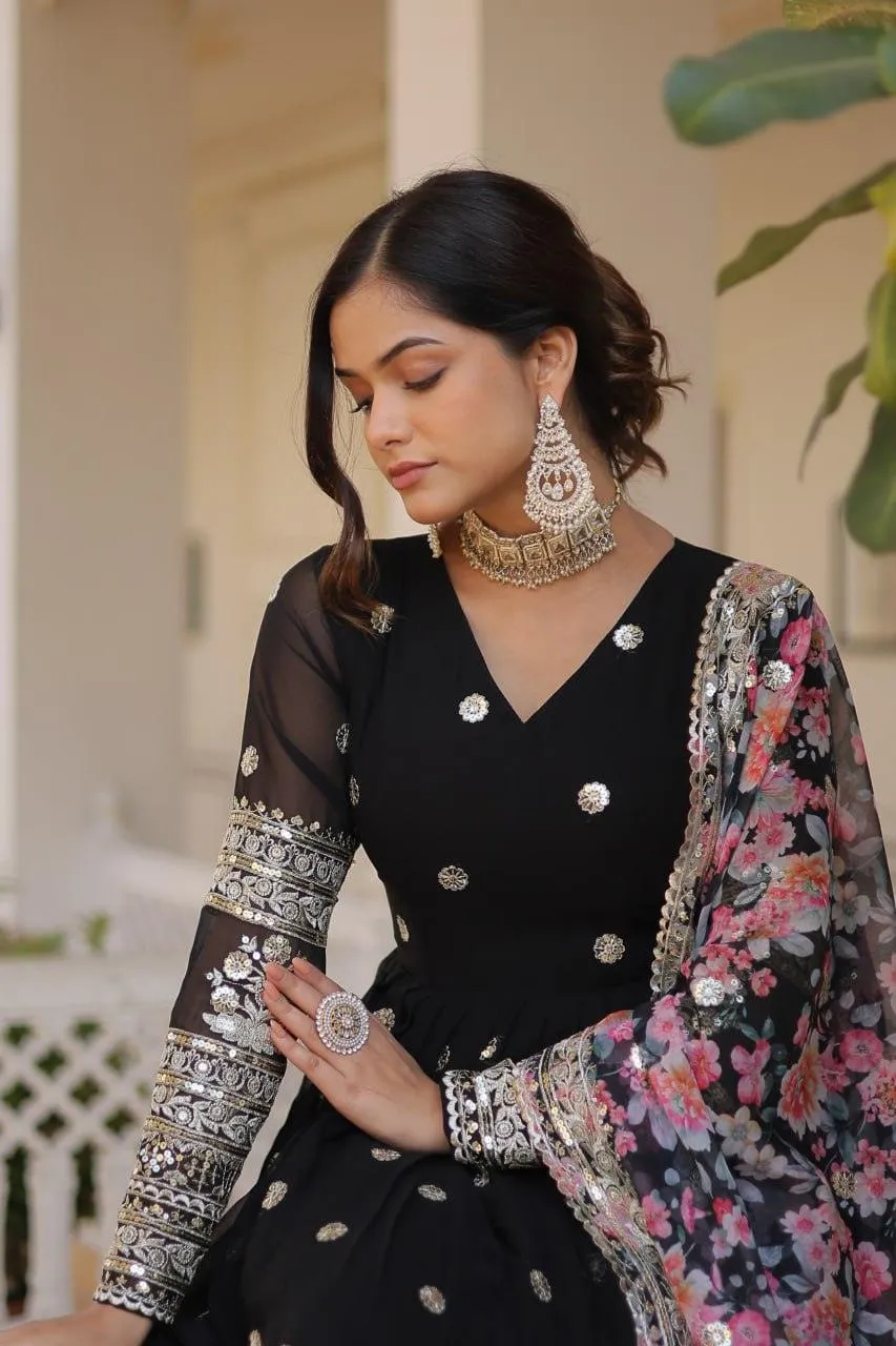 Beautiful Faux Georgette Zari Sequins Embroidered Gown