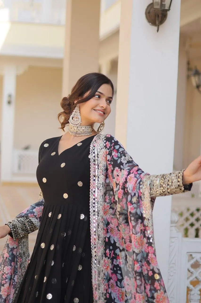Beautiful Faux Georgette Zari Sequins Embroidered Gown