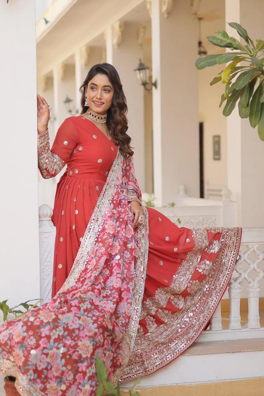 Beautiful Faux Georgette Zari Sequins Embroidered Gown