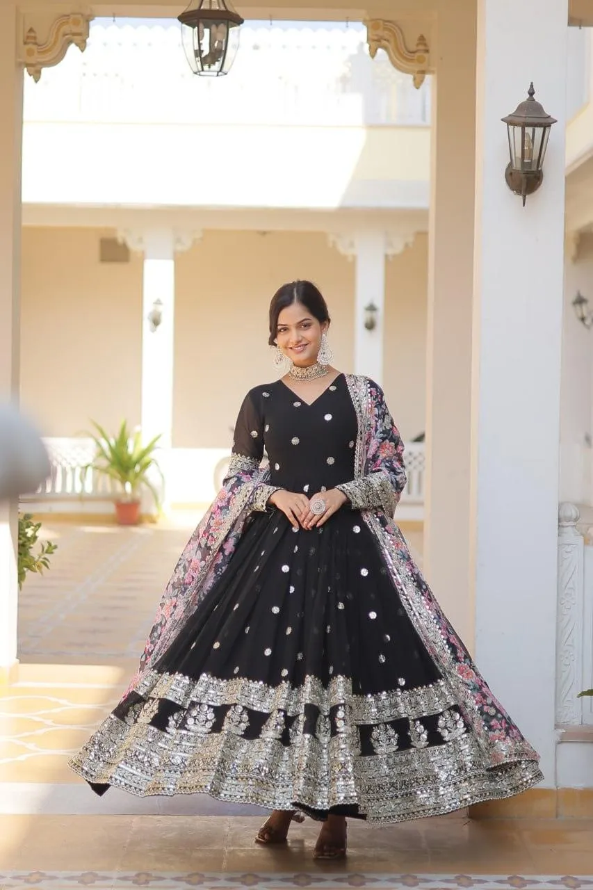 Beautiful Faux Georgette Zari Sequins Embroidered Gown