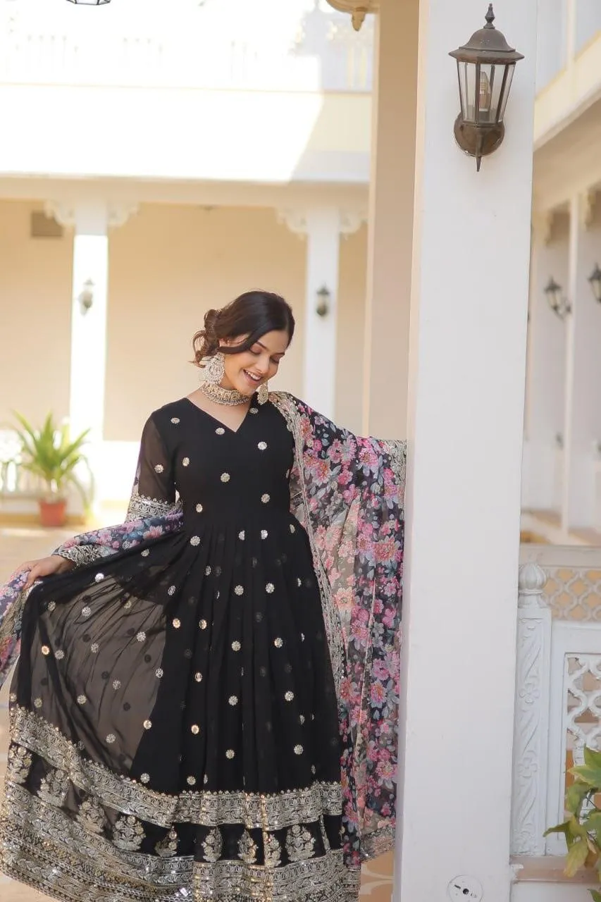Beautiful Faux Georgette Zari Sequins Embroidered Gown