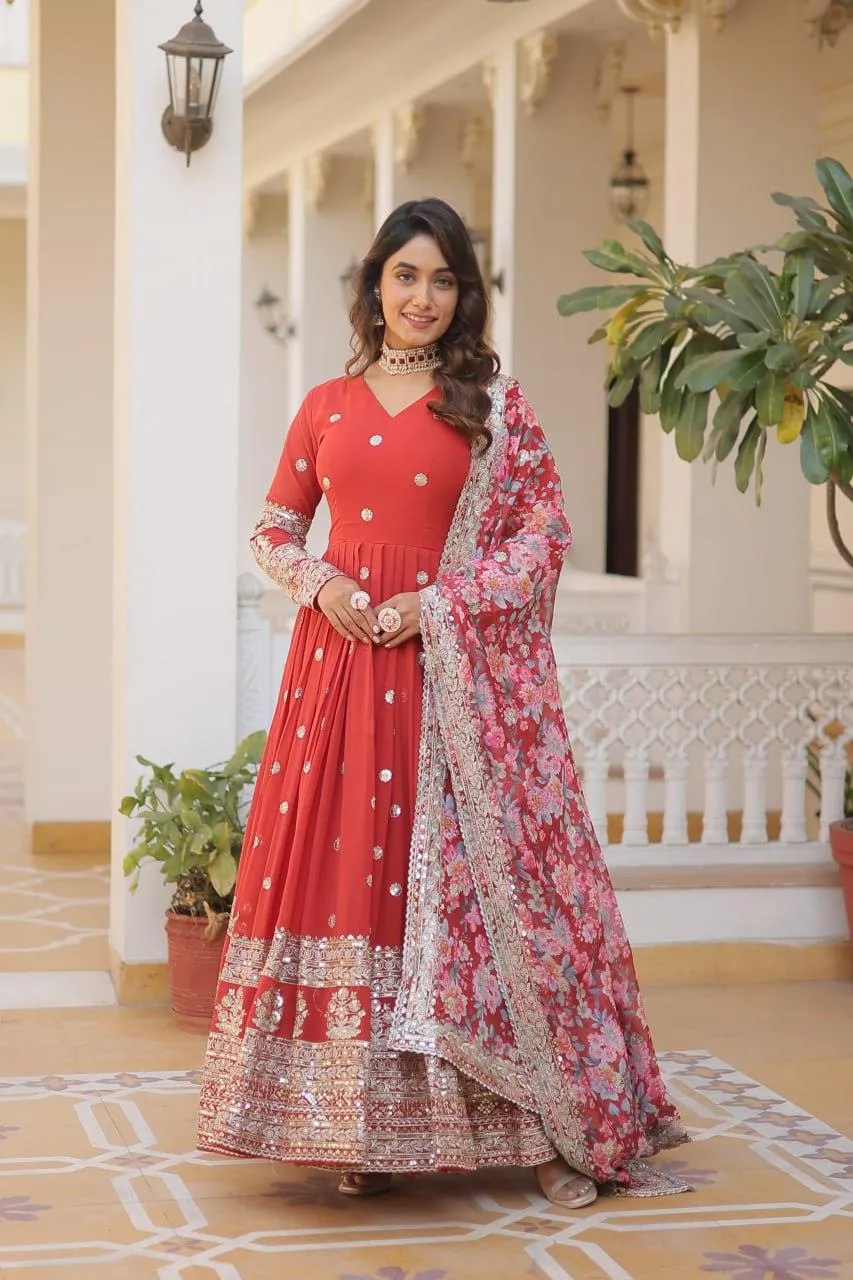 Beautiful Faux Georgette Zari Sequins Embroidered Gown